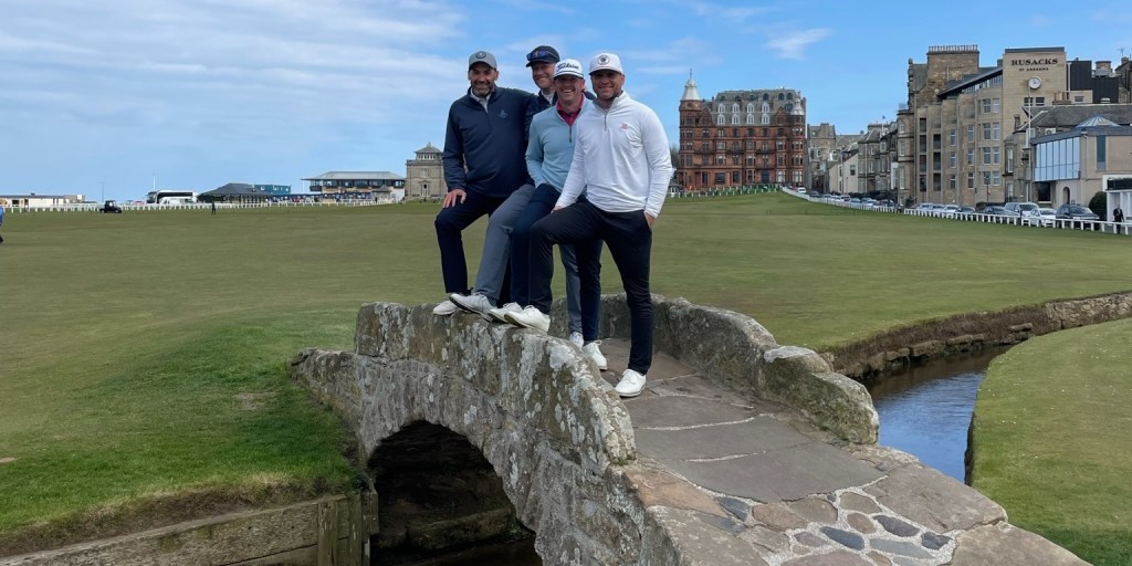The core four on the Swilcan Bridge at the Old Course, St Andrews